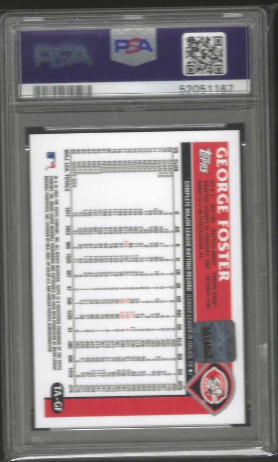 GEORGE FOSTER 2004 TOPPS CHROME RETIRED SIGNATURE EDTN ON CARD AUTO PSA 9 POP 2