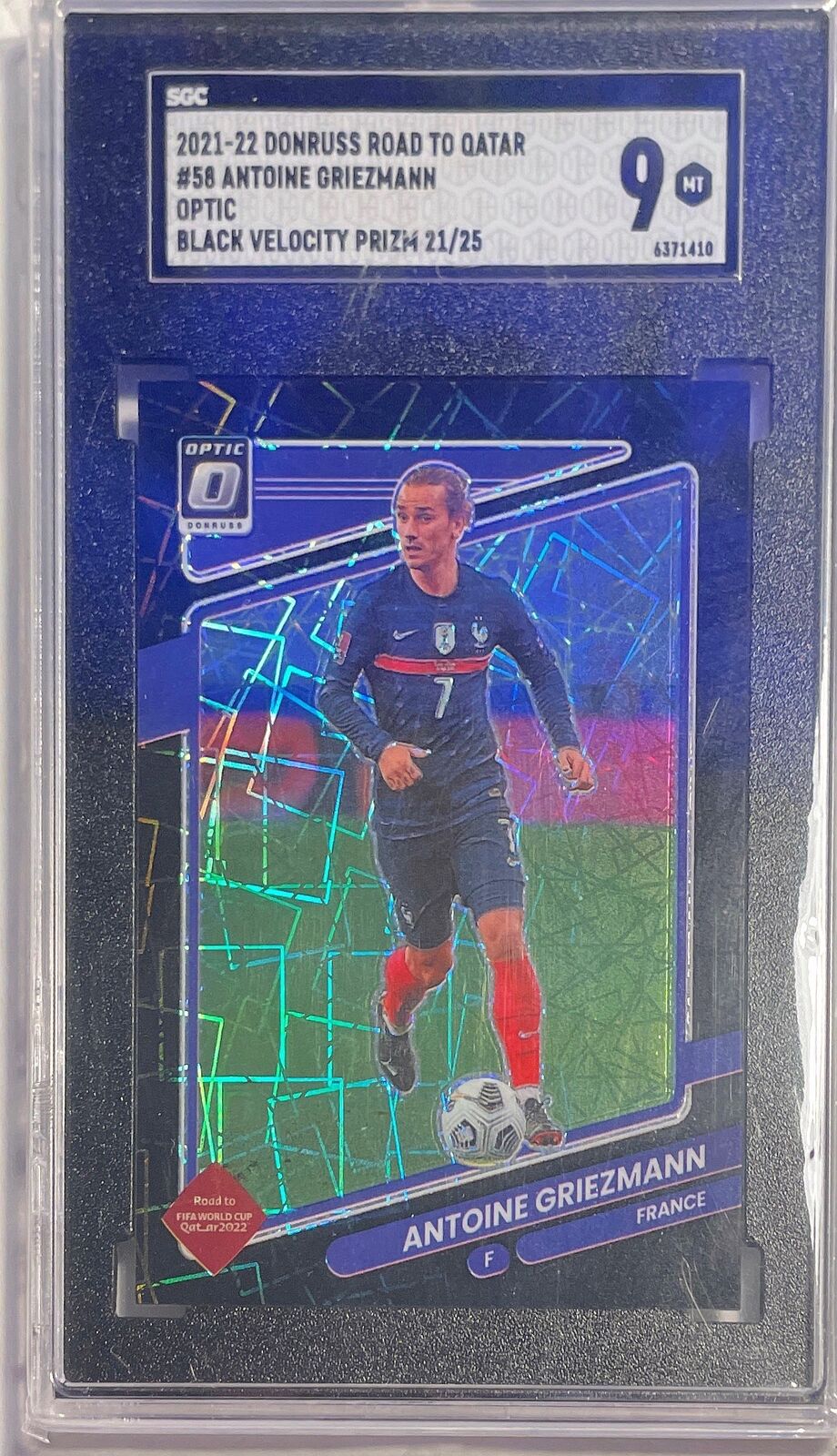 ANTOINE GRIEZMANN 2021-22 DONRUSS OPTIC QATAR BLACK VELOCITY #D /25 SGC 9 POP 1