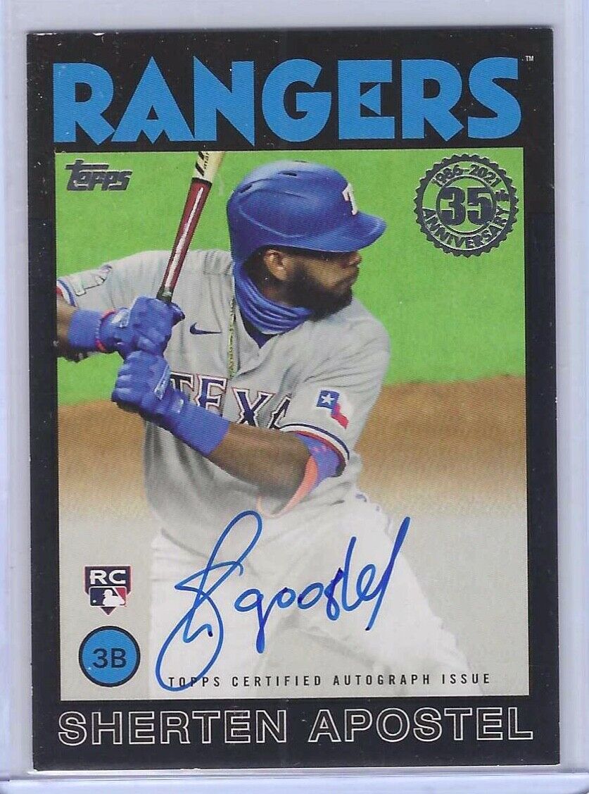 SHERTEN APOSTEL 2021 TOPPS 1986 THROWBACK BLACK ON CARD ROOKIE AUTO RC #D 73/199