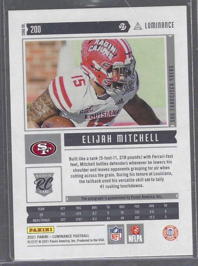 ELIJAH MITCHELL 2021 PANINI LUMINANCE PINK FOIL ROOKIE AUTO RC #D 01/10