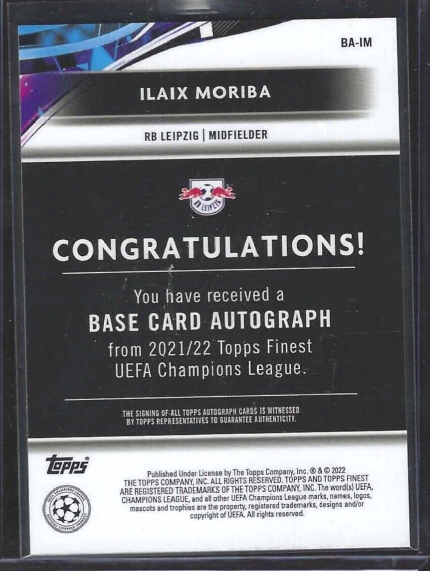 ILAIX MORIBA 2021-22 TOPPS FINEST SILVER REFRACTOR AUTO RC #BA-IM