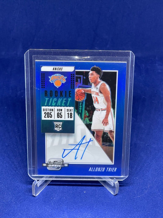 ALLONZO TRIER 2018-19 CONTENDERS OPTIC ROOKIE TICKET BLUE HOLO AUTO RC #D 34/49
