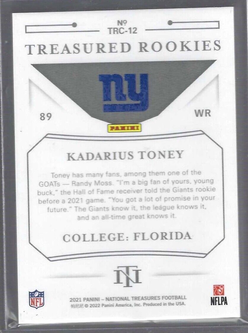 KADARIUS TONEY 2021 PANINI NATIONAL TREASURES TREASURED ROOKIE RC #D 83/99