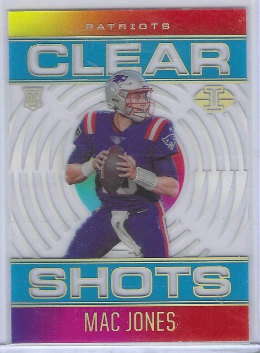 MAC JONES 2021 PANINI ILLUSIONS CLEAR SHOTS ACETATE BLUE RC #D 068/299