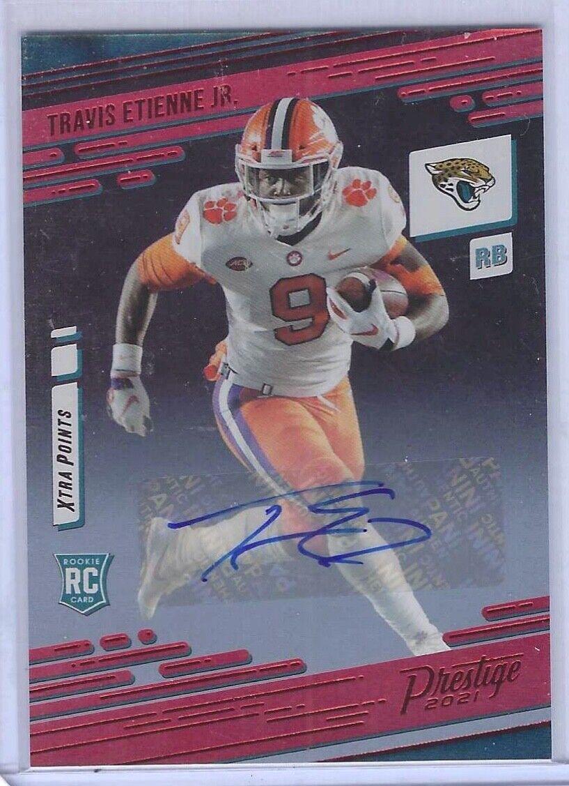TRAVIS ETIENNE JR 2021 PANINI PRESTIGE RED FOIL XTRA POINTS ROOKIE AUTO RC #208