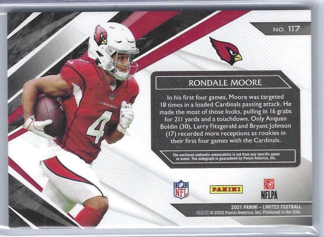RONDALE MOORE 2021 PANINI LIMITED GOLD RPA ROOKIE PATCH AUTO RC #D 64/75