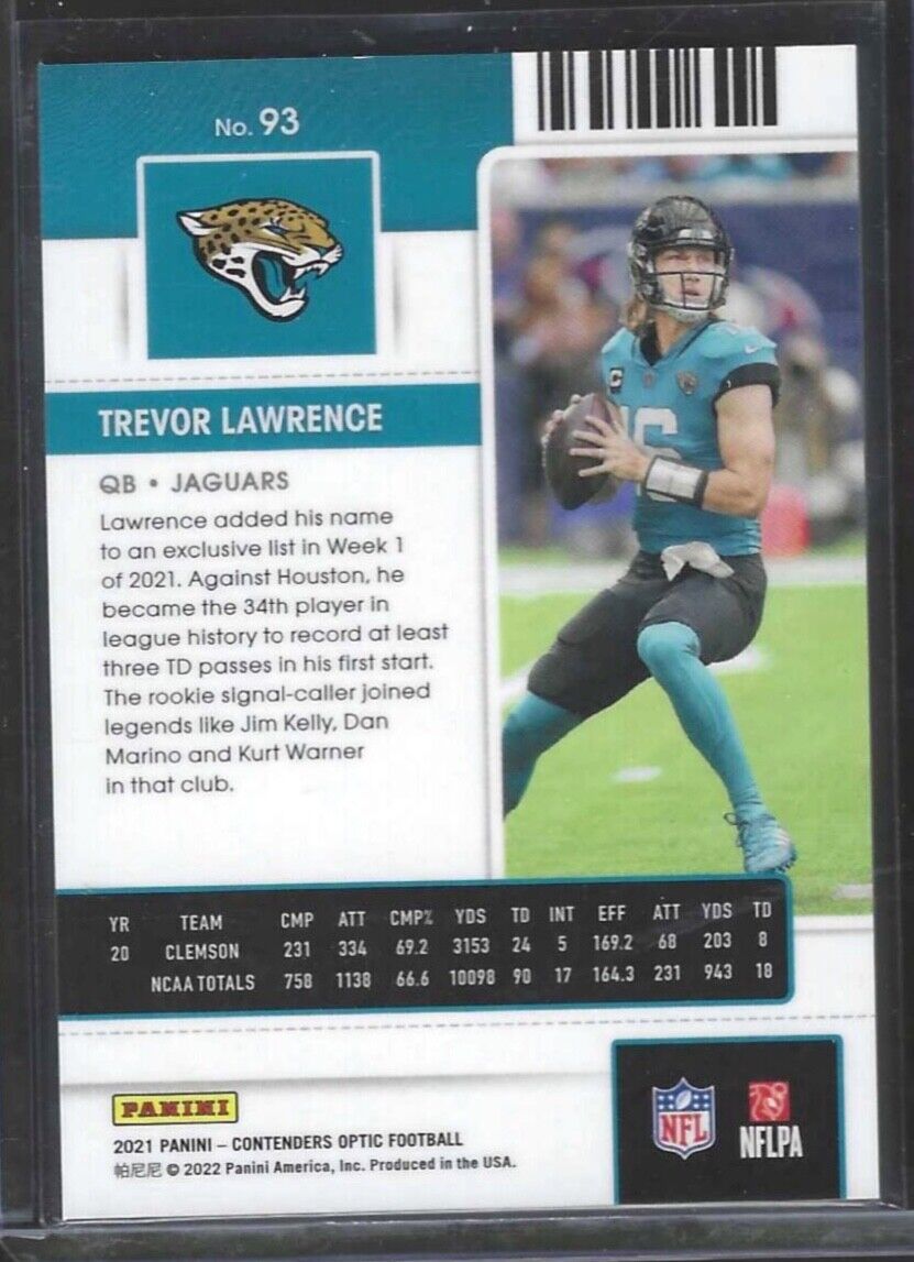TREVOR LAWRENCE 2021 PANINI OPTIC CONTENDERS ROOKIE TICKET RC #93