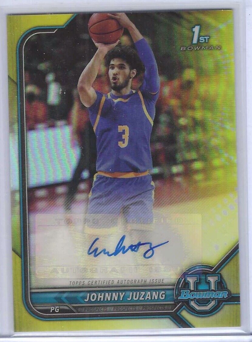 JOHNNY JUZANG 2022 TOPPS BOWMAN UNIVERSITY YELLOW REFRACTOR 1ST AUTO #D 58/75