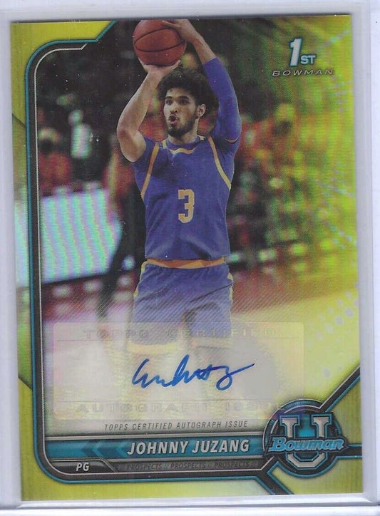JOHNNY JUZANG 2022 TOPPS BOWMAN UNIVERSITY YELLOW REFRACTOR 1ST AUTO #D 58/75