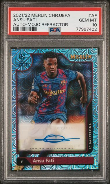 ANSU FATI 2021-22 TOPPS MERLIN CHROME MOJO REFRACTOR AUTO /99 PSA 10 GEM POP 1/1