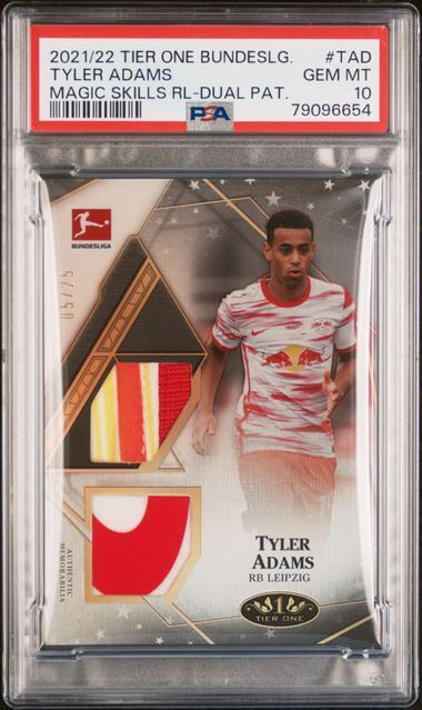 TYLER ADAMS 2021-22 TOPPS TIER ONE BUNDESLIGA MAGIC SKILLS NIKE PATCH /25 PSA 10