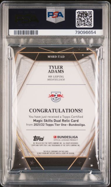 TYLER ADAMS 2021-22 TOPPS TIER ONE BUNDESLIGA MAGIC SKILLS NIKE PATCH /25 PSA 10
