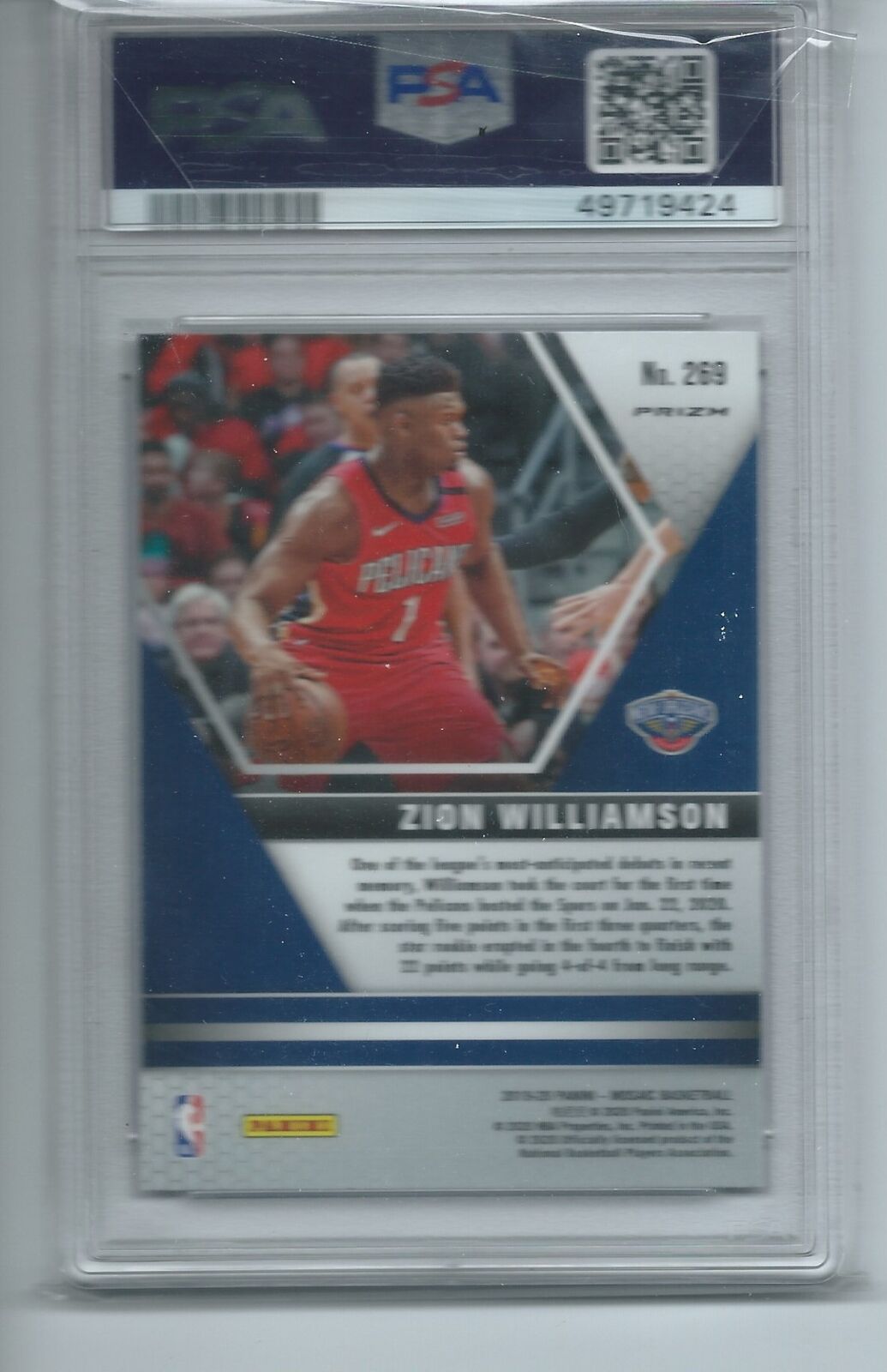 ZION WILLIAMSON 2019-20 PANINI MOSAIC PINK CAMO PRIZM RC #269 PSA 10 GEM MINT