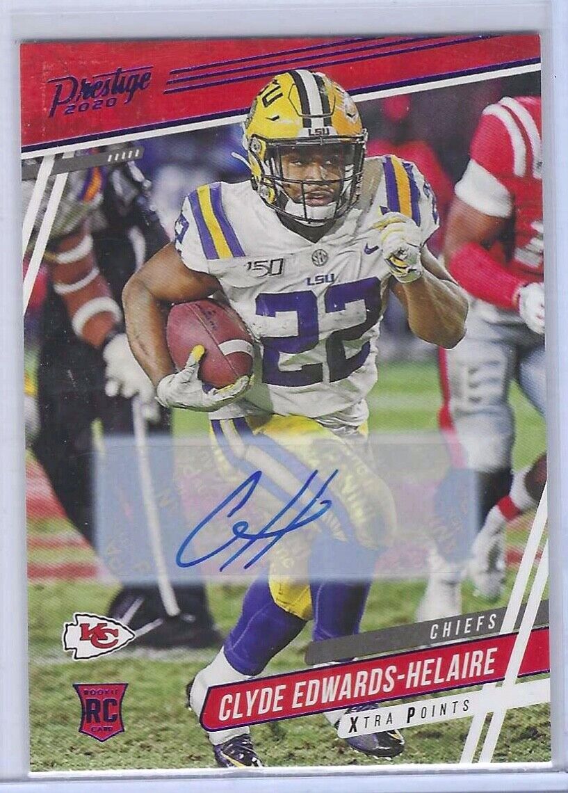 CLYDE EDWARDS-HELAIRE 2020 PANINI PRESTIGE BLUE FOIL ROOKIE AUTO RC #223