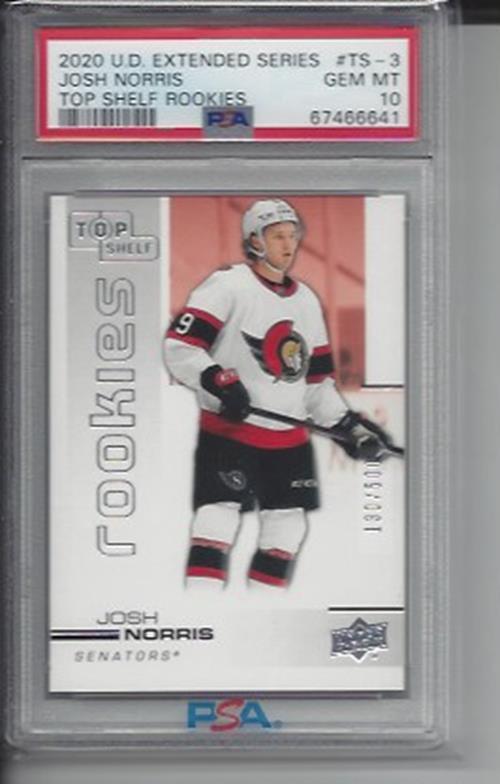 JOSH NORRIS 2020 UPPER DECK EXTENDED TOP SHELF ROOKIES RC /500 PSA 10 GEM POP 2