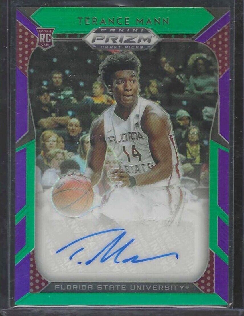 TERANCE MANN 2019-20 PANINI PRIZM GREEN PURPLE PRIZMS ROOKIE AUTO RC #D 079/149