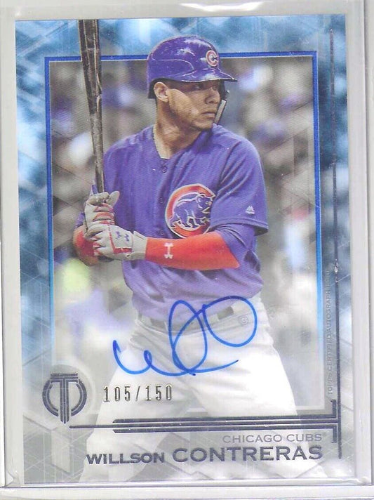 WILLSON CONTRERAS 2019 TOPPS TRIBUTE BLUE ON CARD AUTO #D 105/150