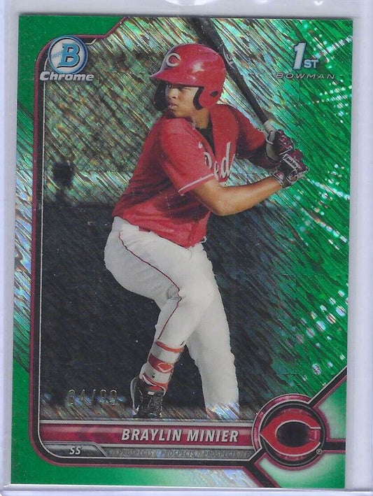 BRAYLIN MINIER 2022 BOWMAN CHROME GREEN SHIMMER REFRACTOR 1ST PROSPECT #D 64/99