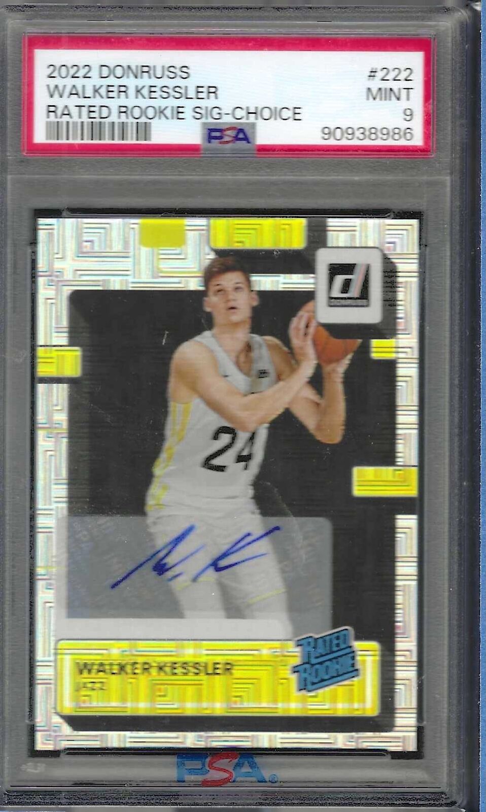 WALKER KESSLER 2022 PANINI DONRUSS CHOICE ROOKIE AUTO RC #222 PSA 9 MINT