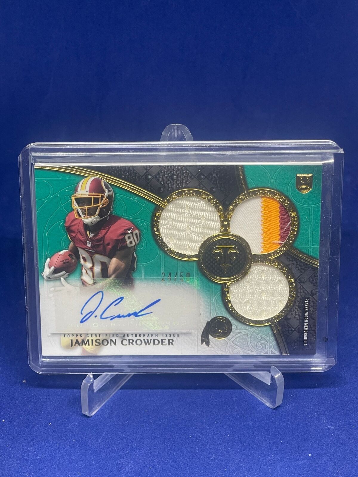 JAMISON CROWDER 2015 TOPPS TRIPLE THREADS GREEN PATCH AUTO ROOKIE RC #D 25/50