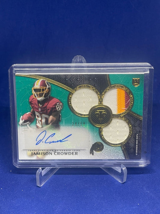 JAMISON CROWDER 2015 TOPPS TRIPLE THREADS GREEN PATCH AUTO ROOKIE RC #D 25/50
