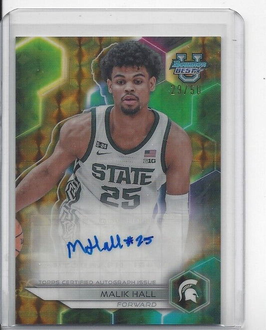 MALIK HALL 2023 BOWMAN'S BEST UNIVERSITY GOLD GEOMETRIC REFRACTOR AUTO #D 29/50