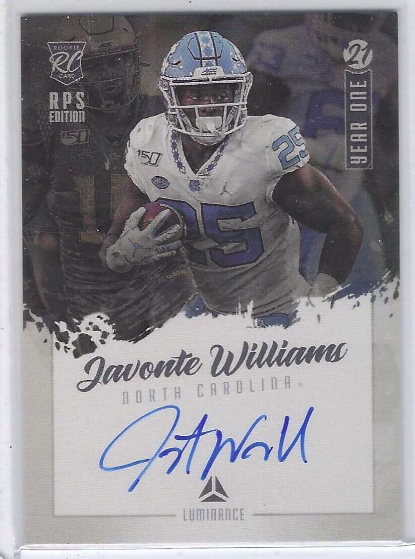 JAVONTE WILLIAMS 2021 PANINI LUMINANCE YEAR ONE ON CARD ROOKIE AUTO RC #YS-JWI