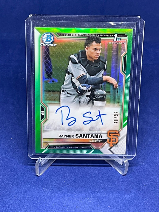 RAYNER SANTANA 2021 BOWMAN CHROME GREEN REFRACTOR ON CARD AUTO PROSPECT #D 40/99