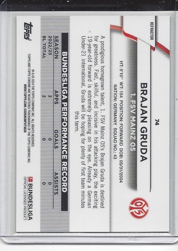 BRAJAN GRUDA 2023-24 TOPPS CHROME BUNDESLIGA X-FRACTOR REFRACTOR RC #D 129/250