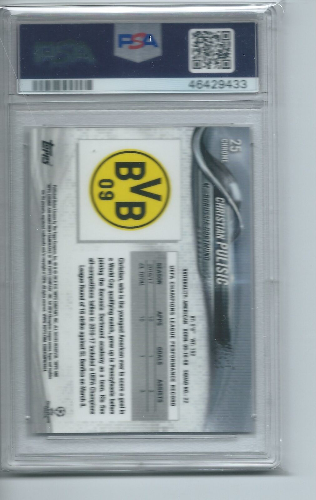CHRISTIAN PULISIC 2017-18 TOPPS CHROME UEFA VARIATION SP REFRACTOR RC #25 PSA 9