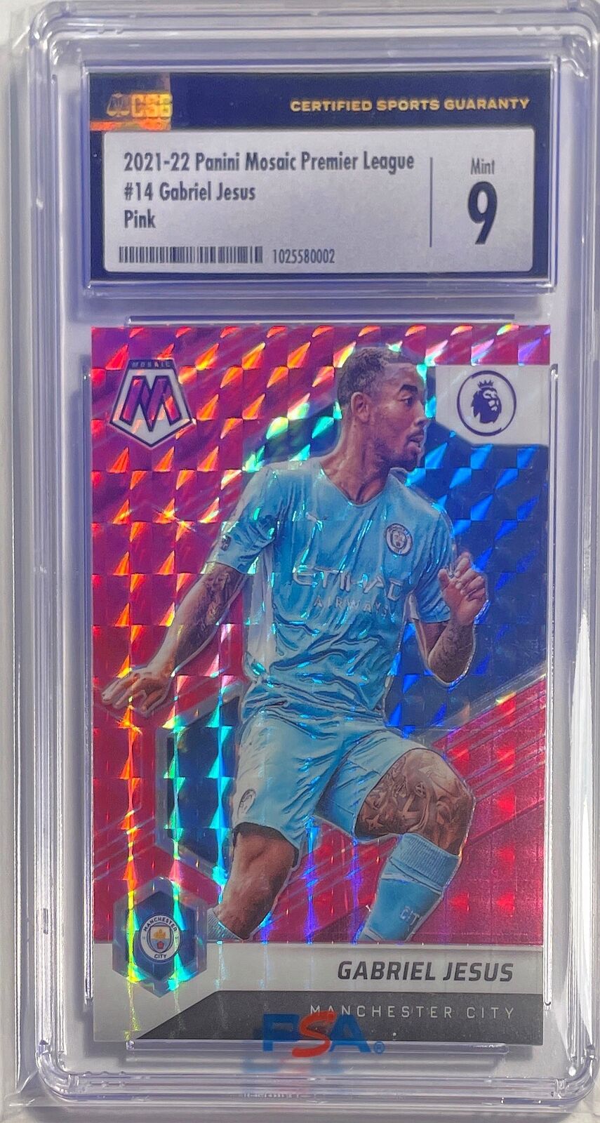 GABRIEL JESUS 2021-22 PANINI MOSAIC EPL PINK PRIZM #D 22/25 CSG 9 MINT POP 1/1