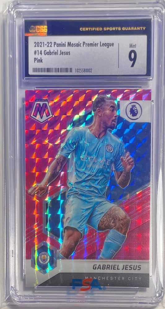 GABRIEL JESUS 2021-22 PANINI MOSAIC EPL PINK PRIZM #D 22/25 CSG 9 MINT POP 1/1