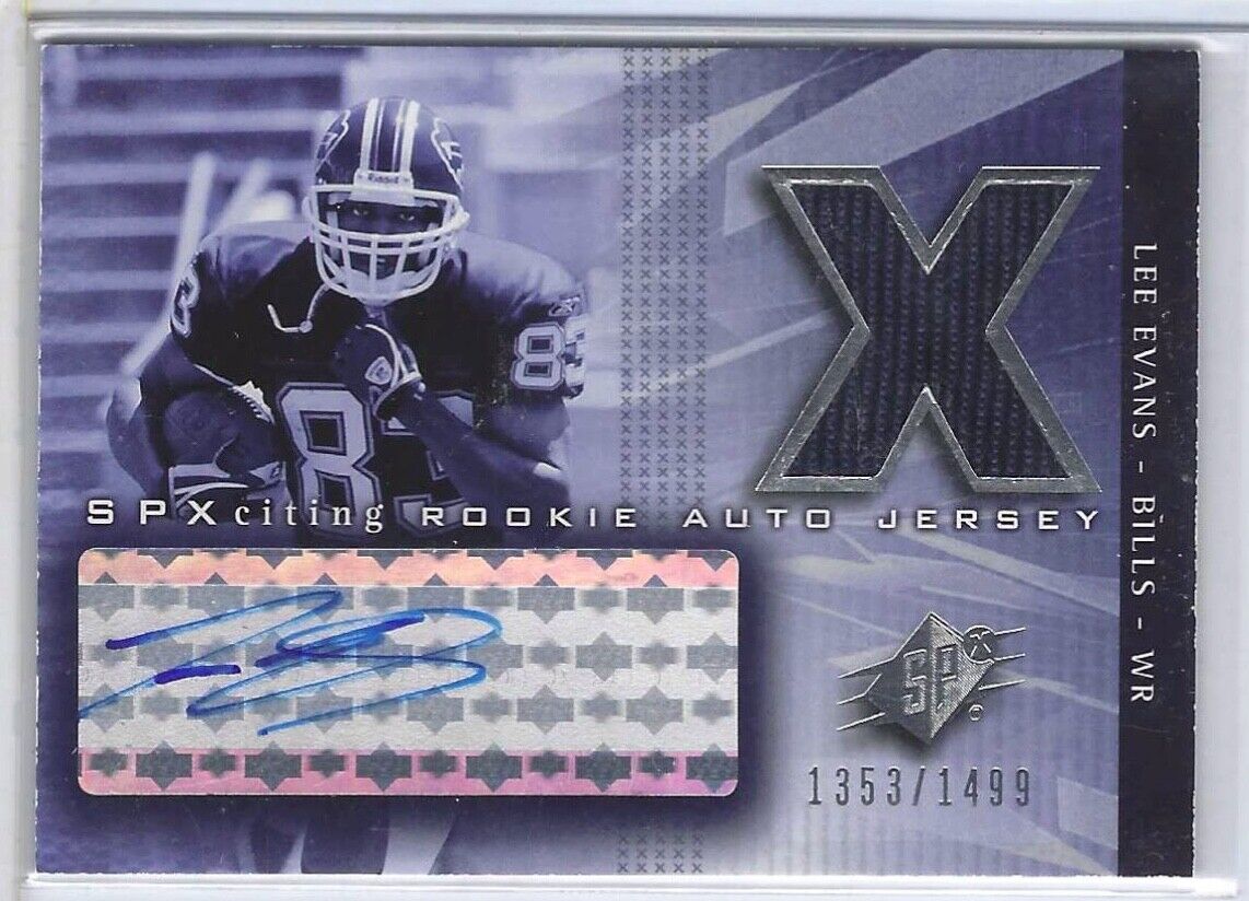 LEE EVANS 2004 UPPER DECK SPXCITING ROOKIE AUTO JERSEY RC #D 1353/1499
