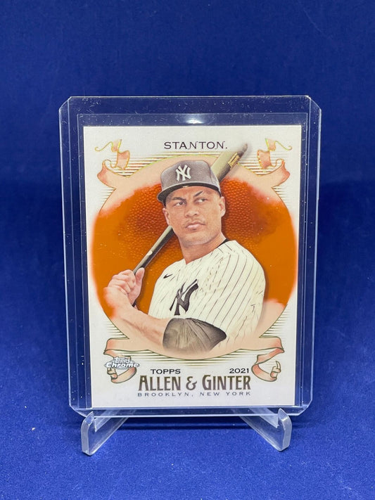 GIANCARLO STANTON 2021 TOPPS CHROME ALLEN AND GINTER ORANGE REFRACTOR #D 4/25
