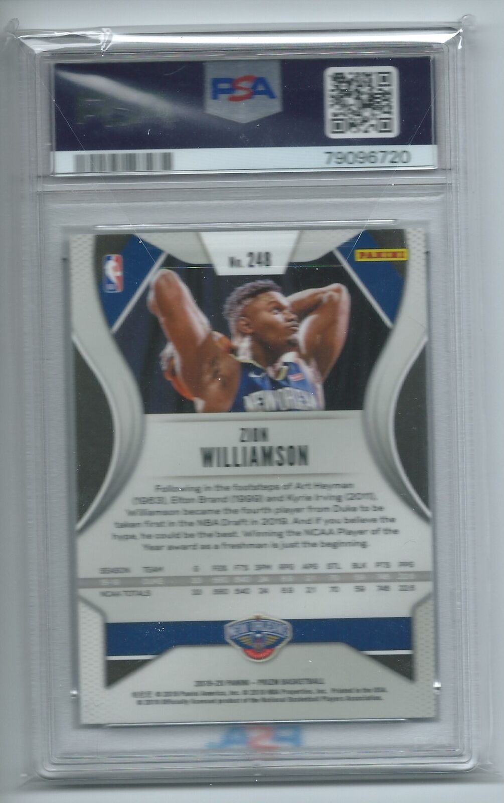 ZION WILLIAMSON 2019-20 PANINI PRIZM TRUE ROOKIE RC #248 PSA 10 GEM MINT