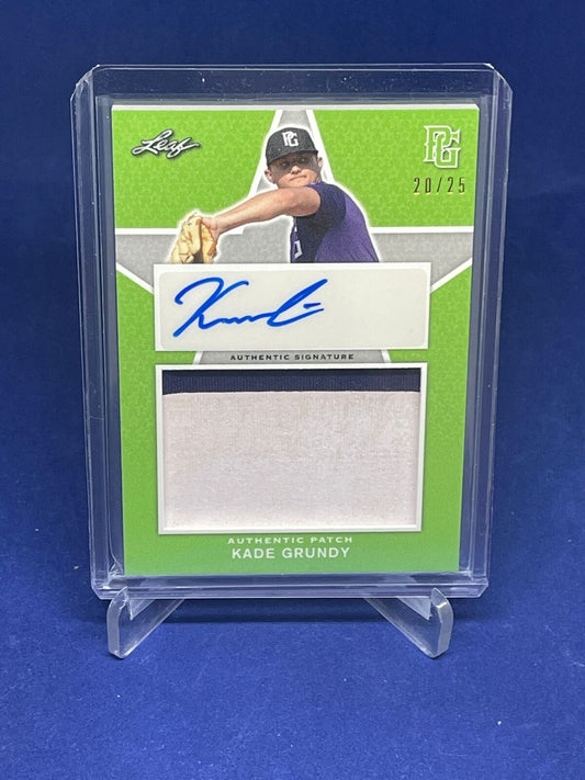 KADE GRUNDY 2020 LEAF PERFECT GAME GREEN PATCH AUTO PROSPECT #D 20/25
