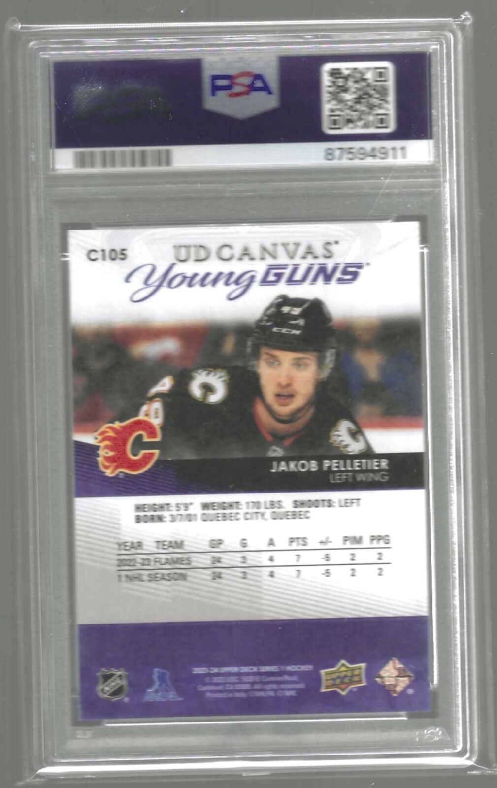 JAKOB PELLETIER 2023 UPPER DECK UD CANVAS YOUNG GUNS ROOKIE RC #105 PSA 10 GEM