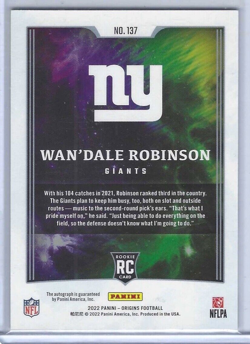 WAN'DALE ROBINSON 2022 PANINI ORIGINS ROOKIE AUTO RC #D 82/99