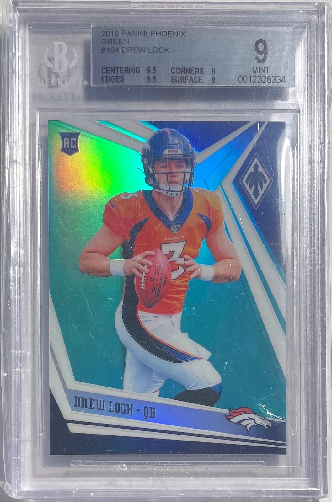 DREW LOCK 2019 PANINI PHOENIX GREEN ROOKIE RC #D 21/25 BGS 9 MINT POP 1/1