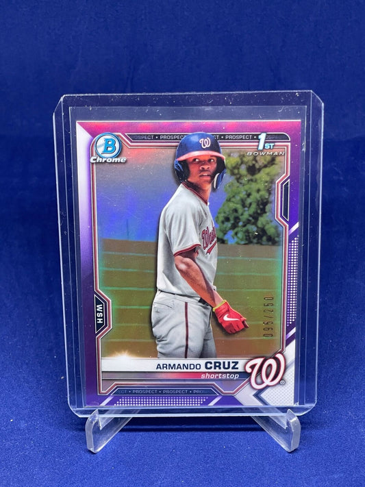 ARMANDO CRUZ 2021 BOWMAN CHROME 1ST PURPLE REFRACTOR PROSPECT #D 95/250