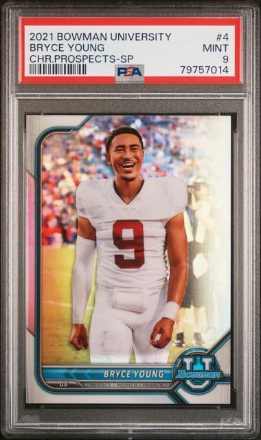 BRYCE YOUNG 2021 BOWMAN UNIVERSITY CHROME PROSPECTS SP PHOTO VARIATION #4 PSA 9