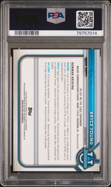 BRYCE YOUNG 2021 BOWMAN UNIVERSITY CHROME PROSPECTS SP PHOTO VARIATION #4 PSA 9