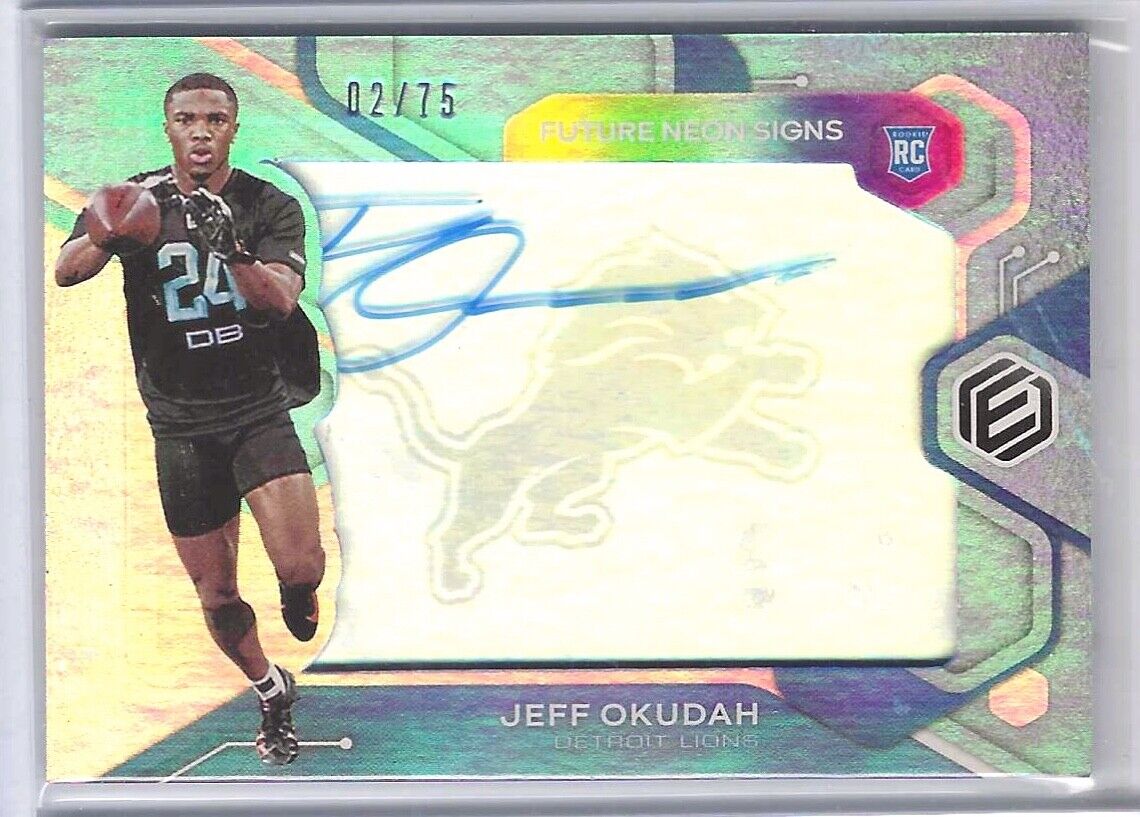 JEFF OKUDAH 2020 PANINI ELEMENTS ROOKIE NEON SIGNS BLUE ROOKIE AUTO RC #D 02/75