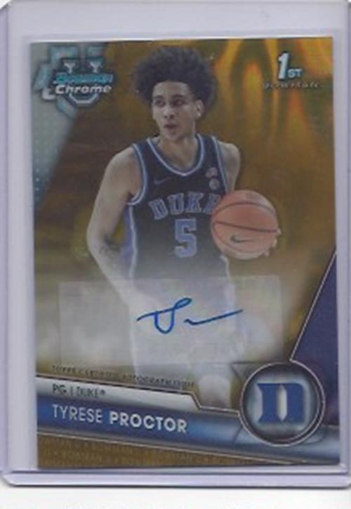 1/1 TYRESE PROCTOR 2023-24 BOWMAN CHROME UNIVERSITY GOLD LAVA AUTO #D 5/50 JSY#5