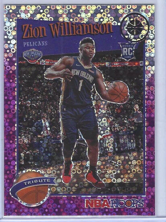 ZION WILLIAMSON 2019 PANINI NBA HOOPS PREMIUM STOCK TRIBUTE PURPLE DISCO RC #296