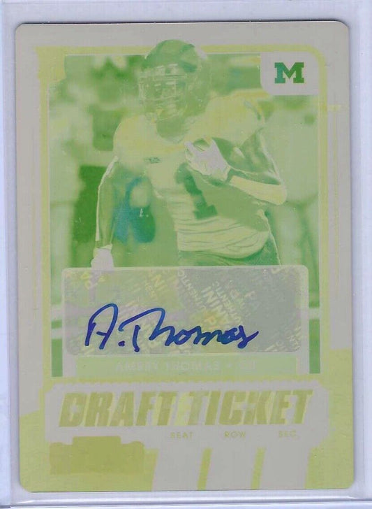AMBRY THOMAS 2021 CONTENDERS MICHIGAN YELLOW PRINTING PLATE 49ERS AUTO RC #D 1/1
