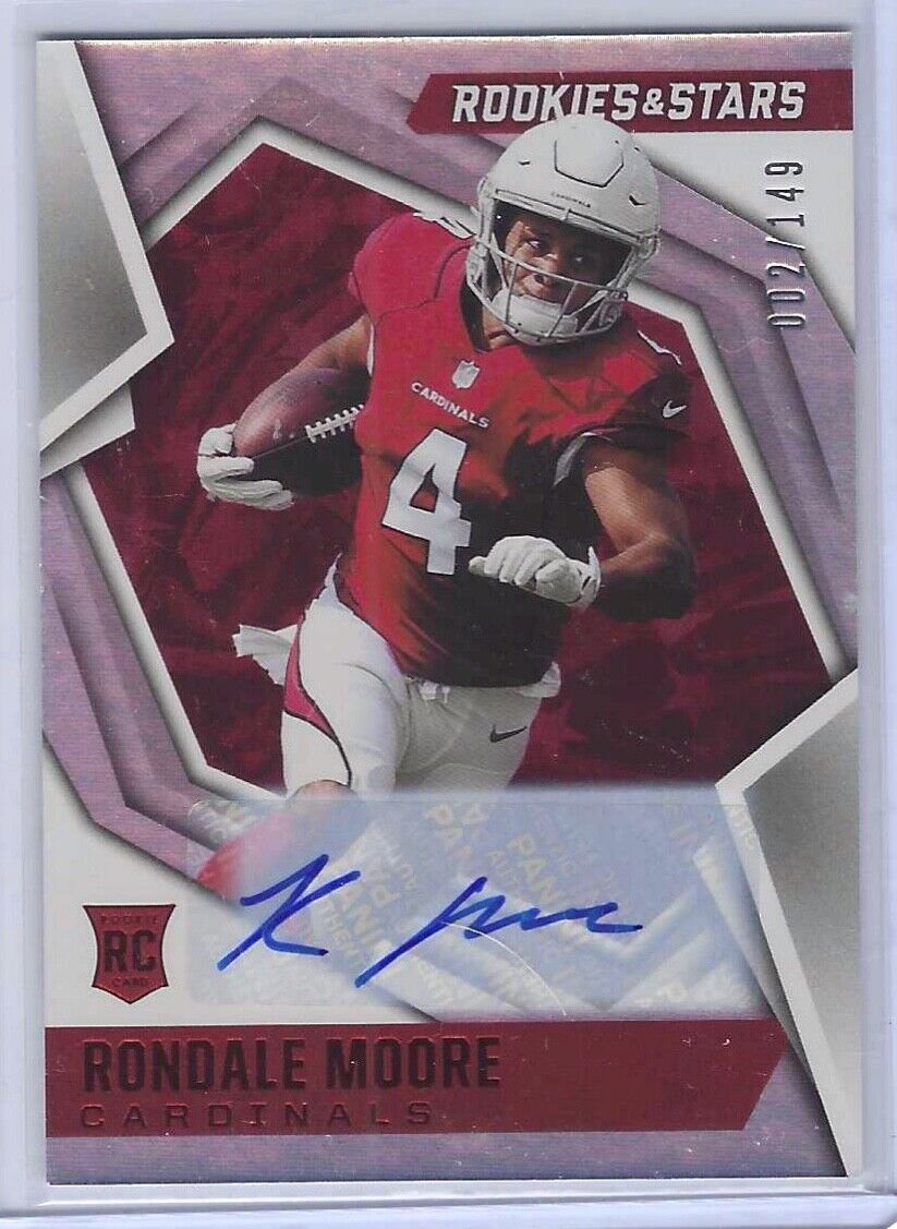 RONDALE MOORE 2021 PANINI ROOKIES AND STARS RED FOIL AUTO RC #D 002/149