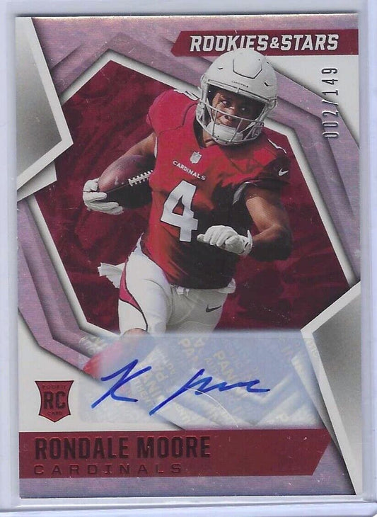 RONDALE MOORE 2021 PANINI ROOKIES AND STARS RED FOIL AUTO RC #D 002/149