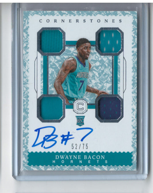 DWAYNE BACON 2016-17 PANINI CORNERSTONES QUAD JERSEY AUTO ON CARD ROOKIE RC /75