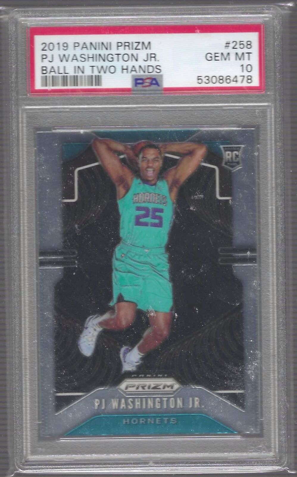 PJ WASHINGTON JR 2019 PANINI PRIZM BALL IN TWO HANDS VARIATION RC PSA 10 GEM